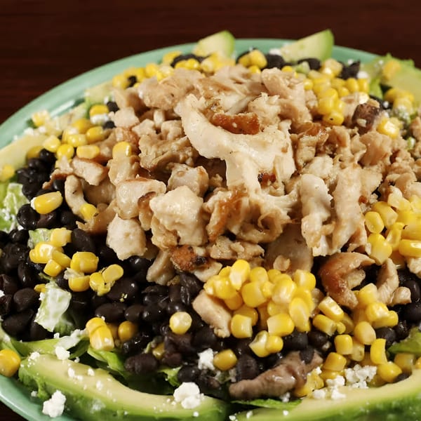 Sancho's Taqueria chicken salad with corn, black beans, avocado, and crumbled cheese.